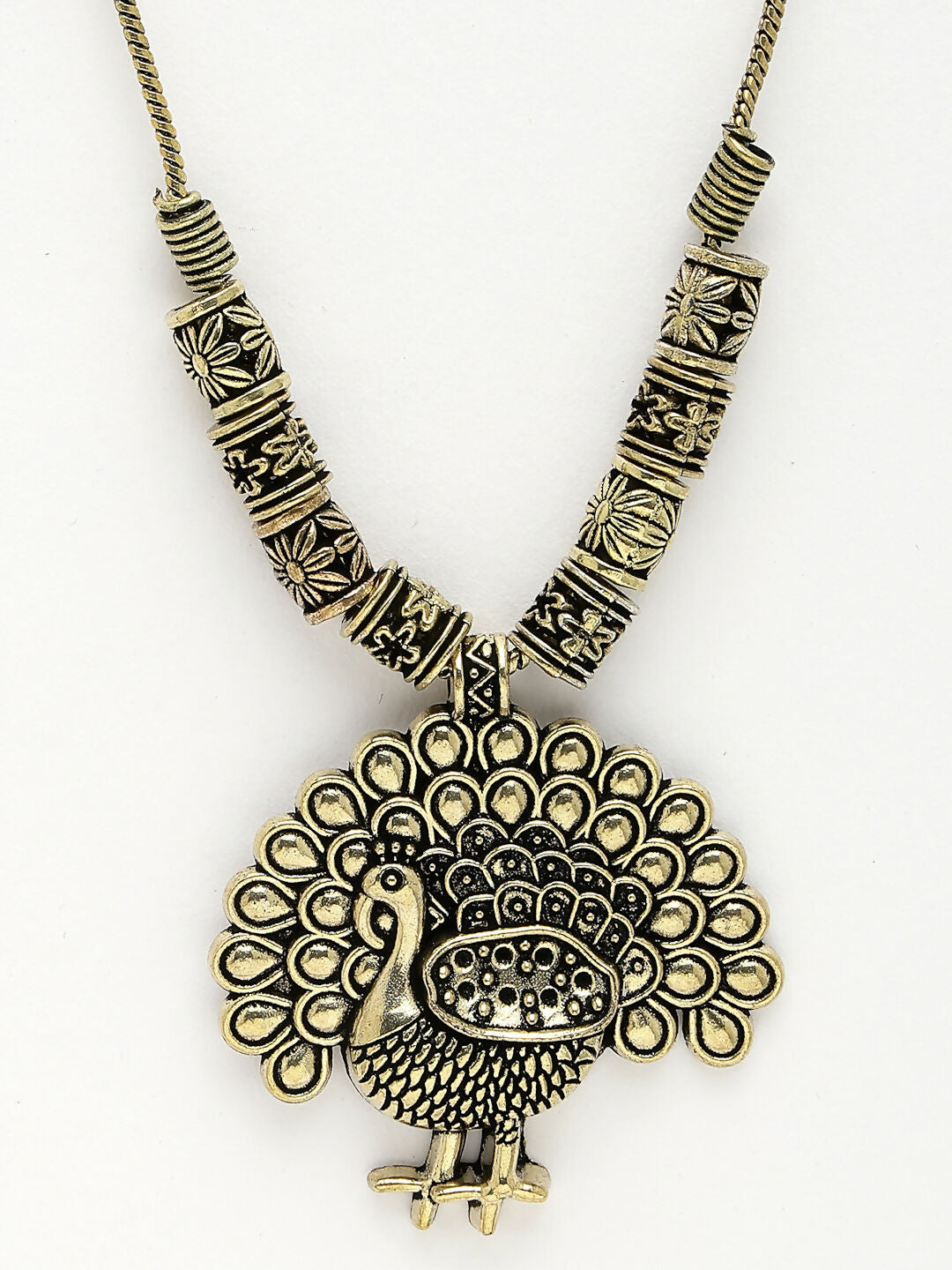 NVR Women's Gold-Polished Peacock Design Pendant with Chain | Swadesiicart