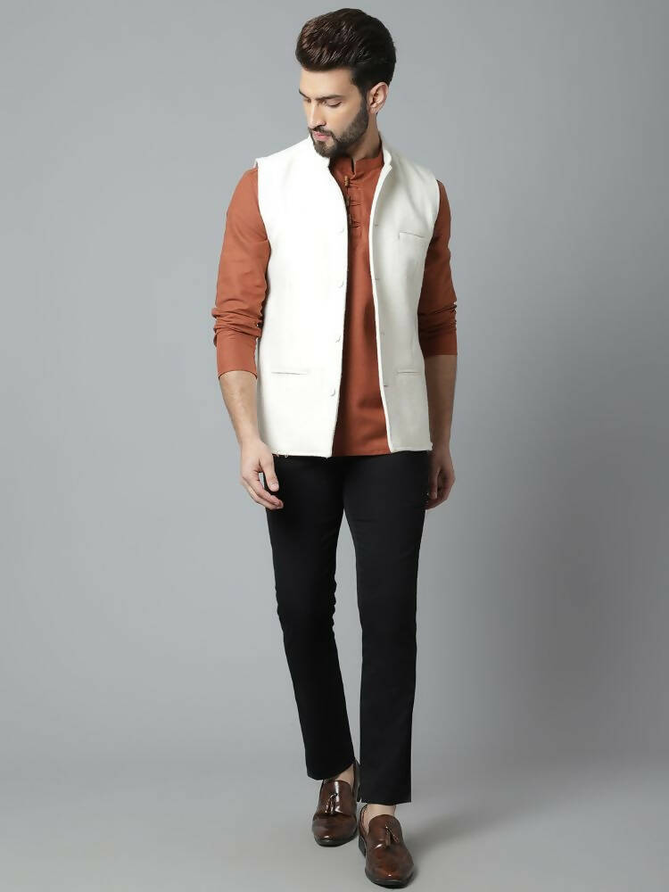 Even Apparels Pure Wool Nehru Jacket - White | Swadesiicart