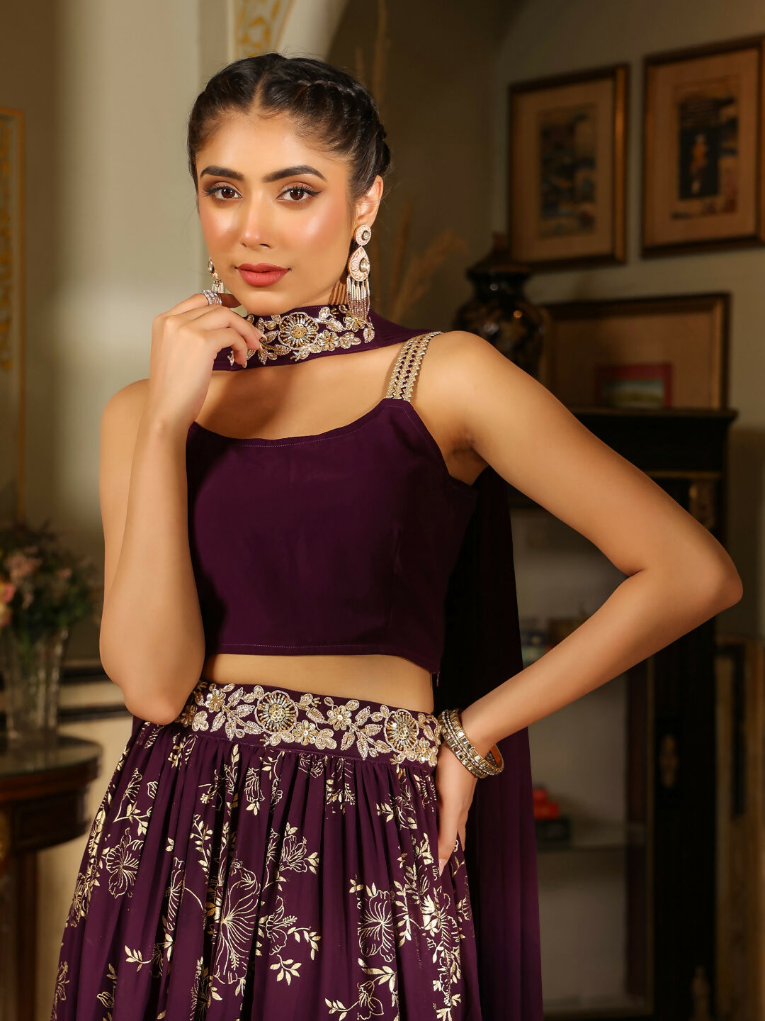 Janasya Purple Georgette Solid Lehenga Choli Dupatta | Swadesiicart