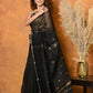 Very Much Indian Handloom Pure Cotton Silk Saree With Sleek Golden Border - Black | Swadesiicart
