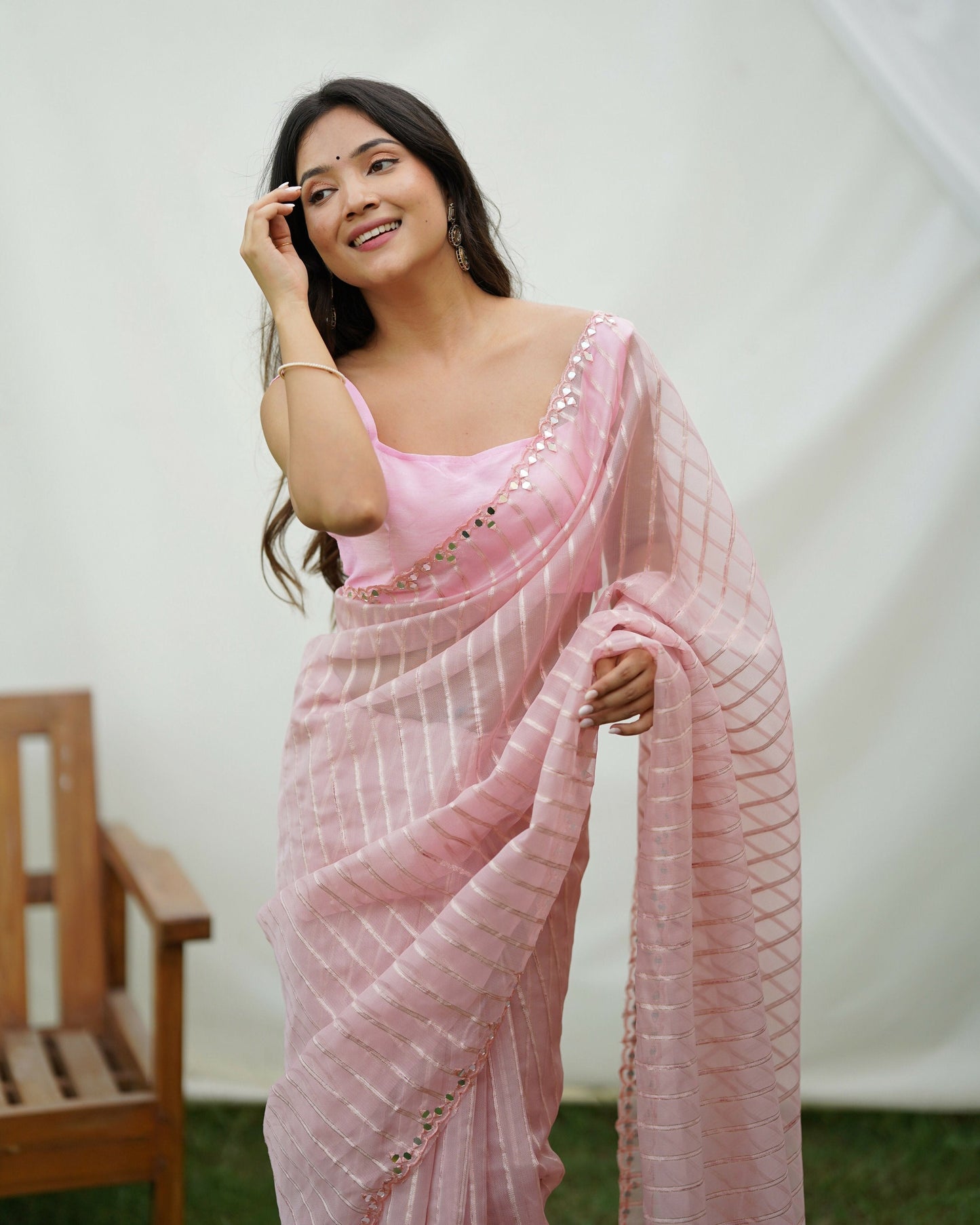 Vamsee Vijaysitara Baby Pink Organza Saree - Swadesiicart