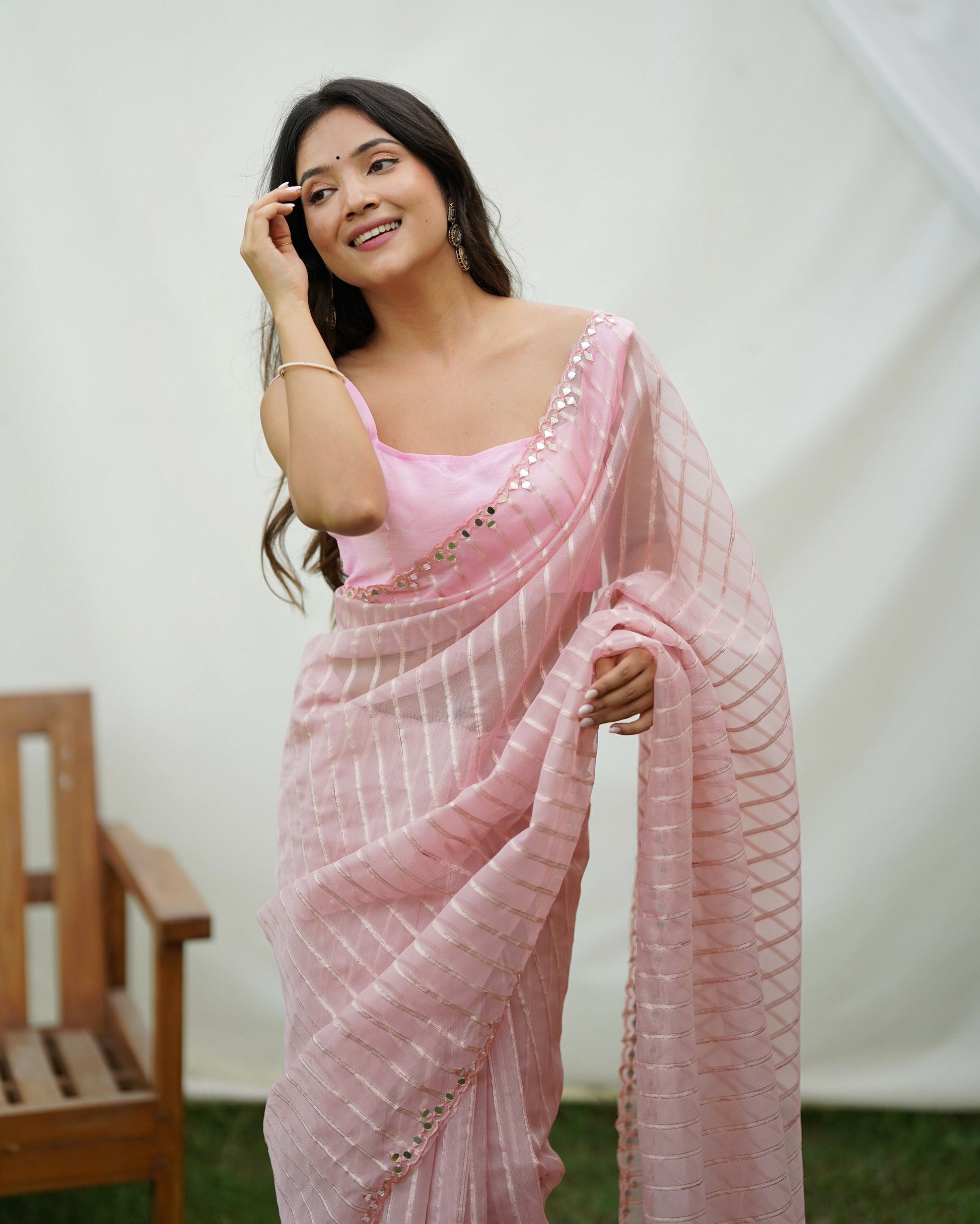 Vamsee Vijaysitara Baby Pink Organza Saree - Swadesiicart