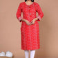 Miravan Women's Festive Wear Red Bandhani Printed Straight Kurta - Swadesiicart
