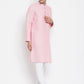 Even Apparels Pink Pure Cotton Men's Kurta With Band Collar | Swadesiicart