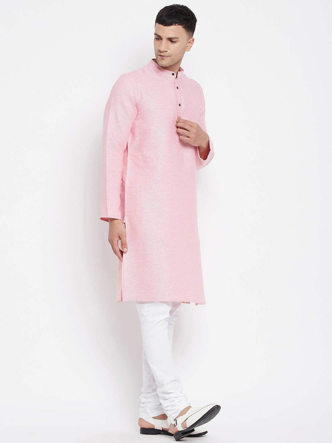 Even Apparels Pink Pure Cotton Men's Kurta With Band Collar | Swadesiicart