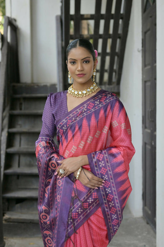 Vishnu Weaves Women's Rani Soft Tussar Silk Saree with Blouse - Swadesiicart