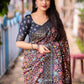 Grey Slub Silk Printed Saree with Unstitched Blouse - Hiral Fashion | Swadesiicart