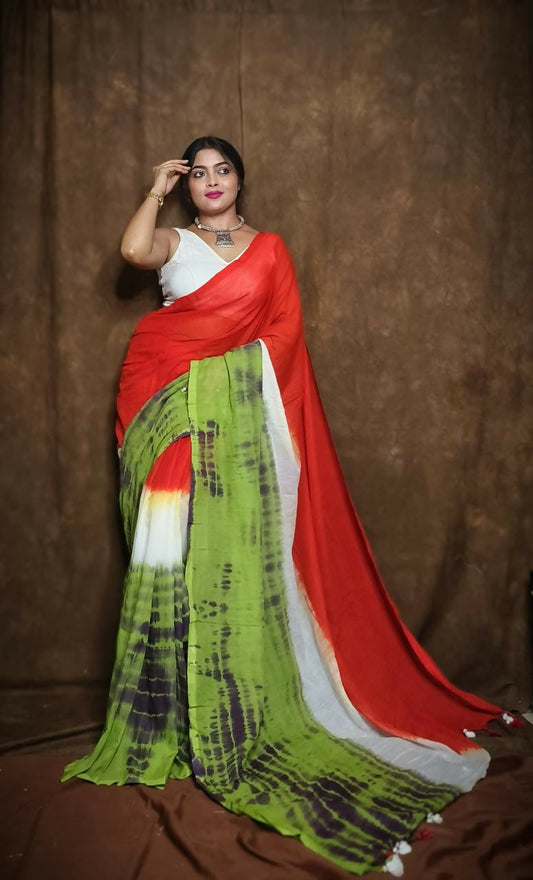 Exclusive Collection Red Green Beautiful Super Soft Most Comfortable Pure Mul Cotton Saree - Swadesiicart