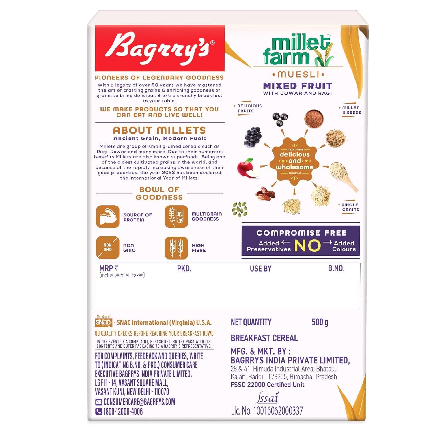 Bagrry's Millet Farm Mixed Fruit Muesli with Jowar and Ragi - Swadesiicart