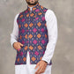 Anaita Navy Cotton Straight Kurta Pajama & Koti With Jequard Work