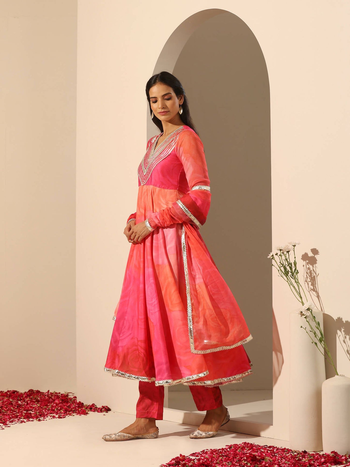 Pomcha Jaipur Pink Gul Bahaar Anarkali Set | Swadesiicart