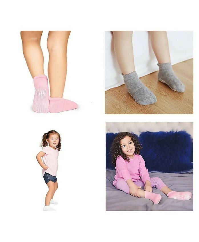 AHC Baby Socks Anti Slip Anti Skid Soft Cotton Blended Ankle length Socks With Grip