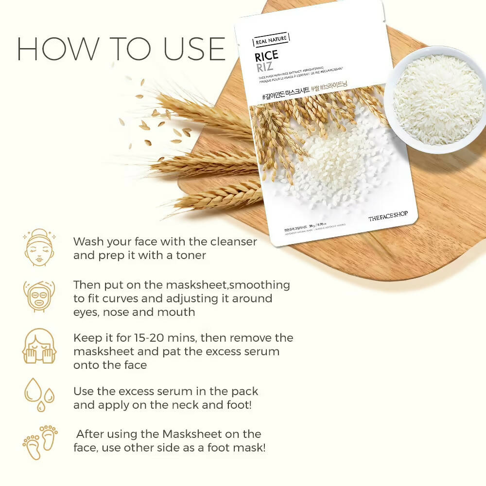The Face Shop Real Nature Rice Face Mask - Korean Skincare - Swadesiicart