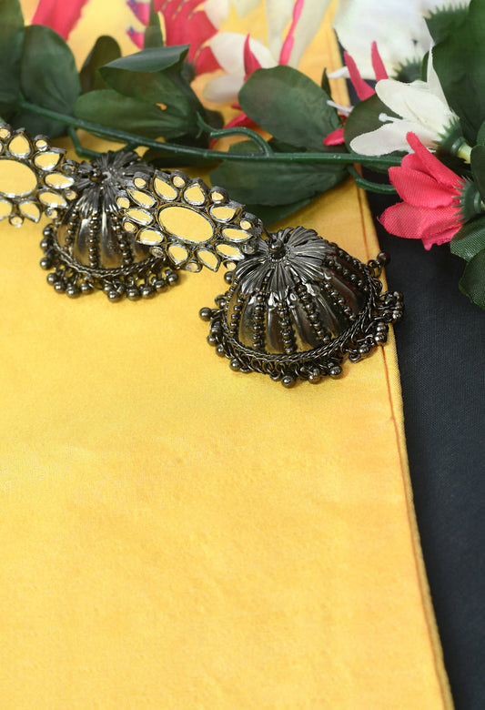 Mominos Fashion Johar Kamal Silver-Plated With Mirror Earrings Jhumkas - Swadesiicart