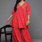 Ahalyaa Women's Traditional Wear Co-ords - Red - Swadesiicart