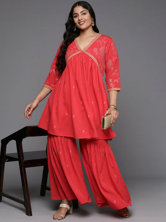 Ahalyaa Women's Traditional Wear Co-ords - Red - Swadesiicart