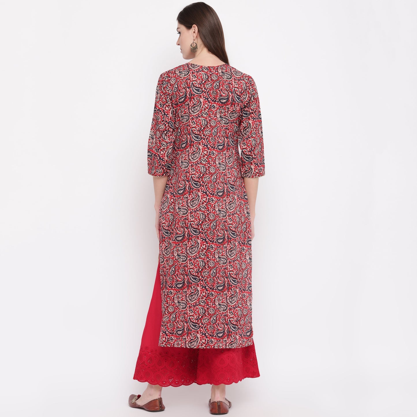 NOZ2TOZ Women's Red Kalamkari Print Cotton Kurta- (1pc set) - Swadesiicart