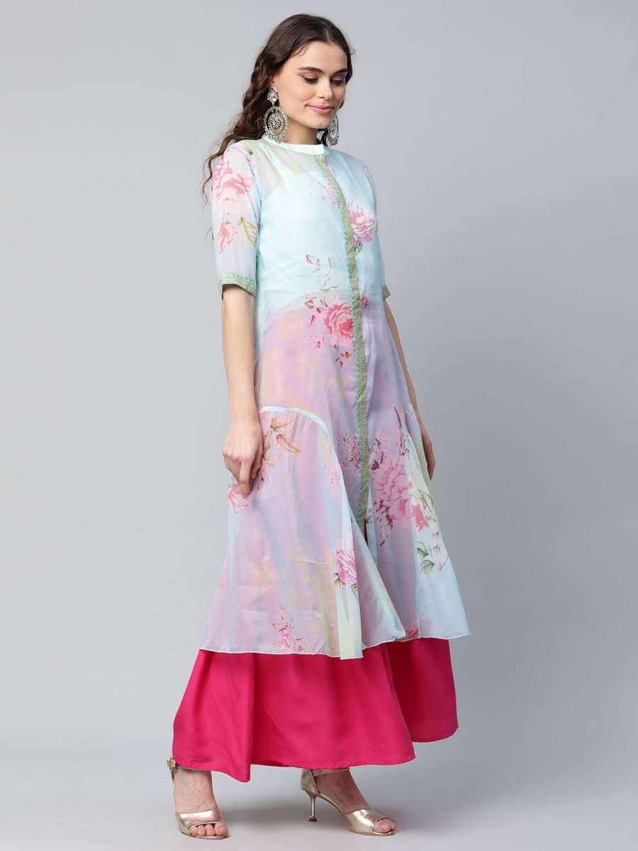 Ahalyaa Women Sea Green Floral Printed Top With Kurta | Swadesiicart