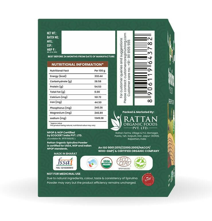 Nutriorg Spirulina Powder - Swadesiicart