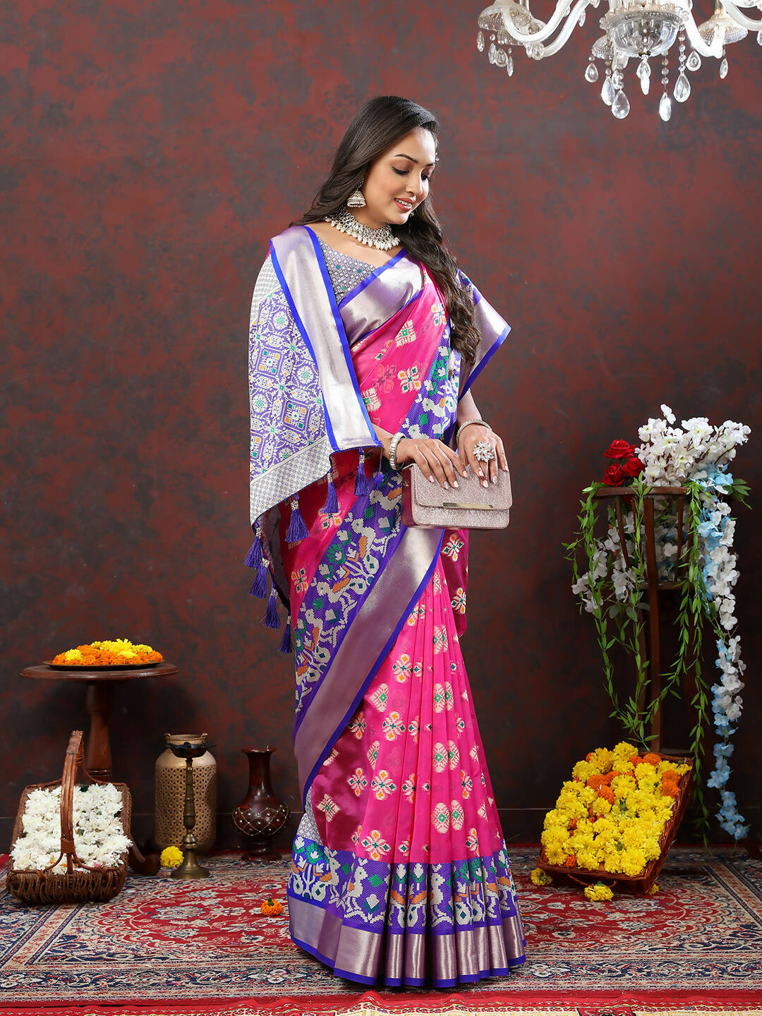 Lorenvalley Fashion Pink Organza Silk Woven Design with Meenakari Weaving Saree - Swadesiicart
