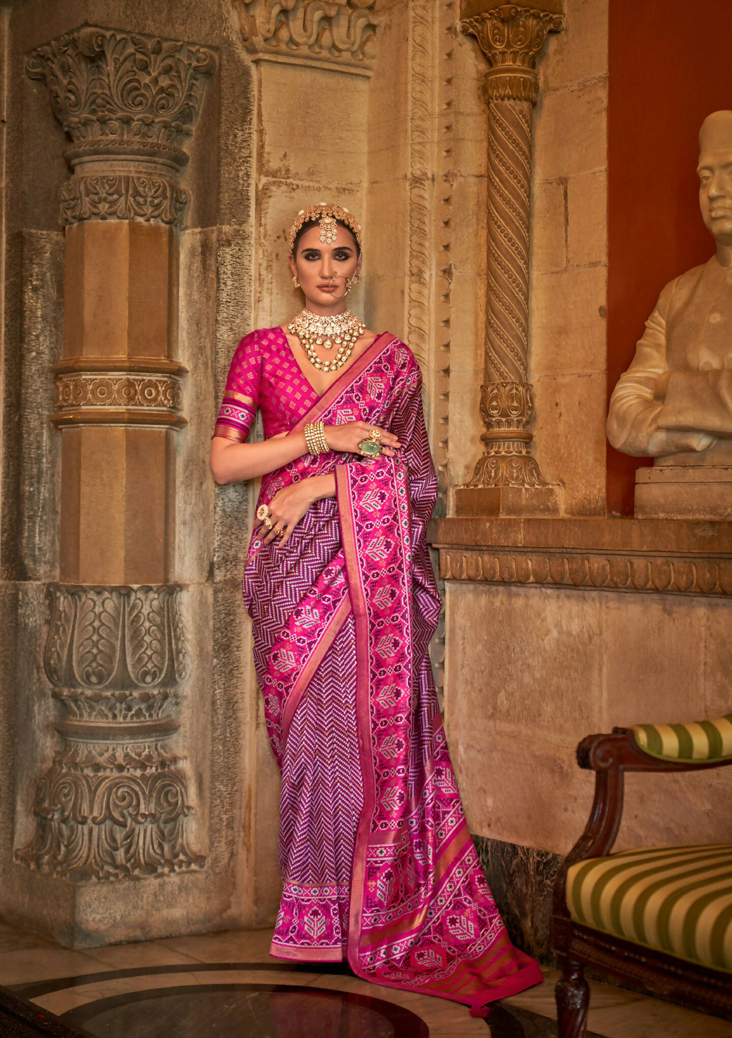 Magenta Banarasi Weaving, Ultra Aqua Finish, Zari Work Banarasi Silk Saree - Rath Kunti - Swadesiicart