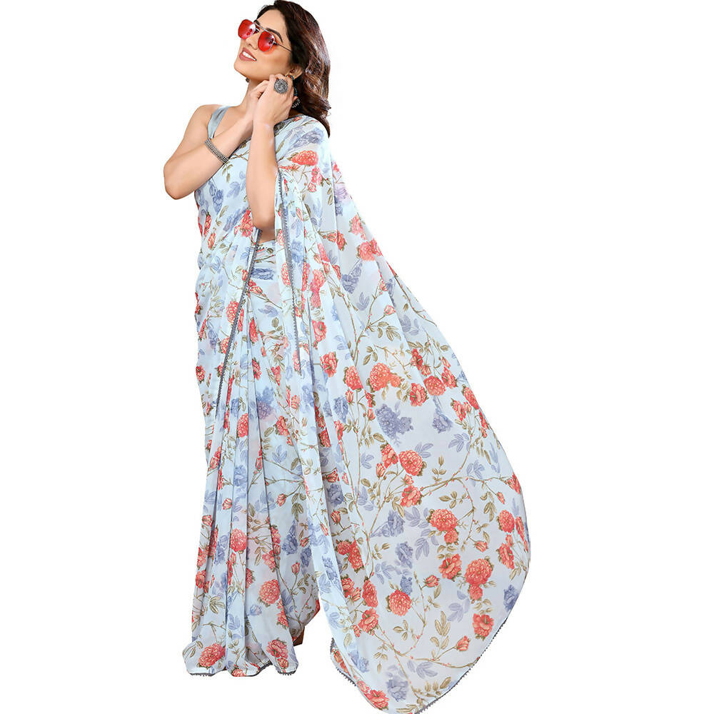 Women's Partywear Designer Sky blue Georgette Fancy Saree - Satrangi | Swadesiicart