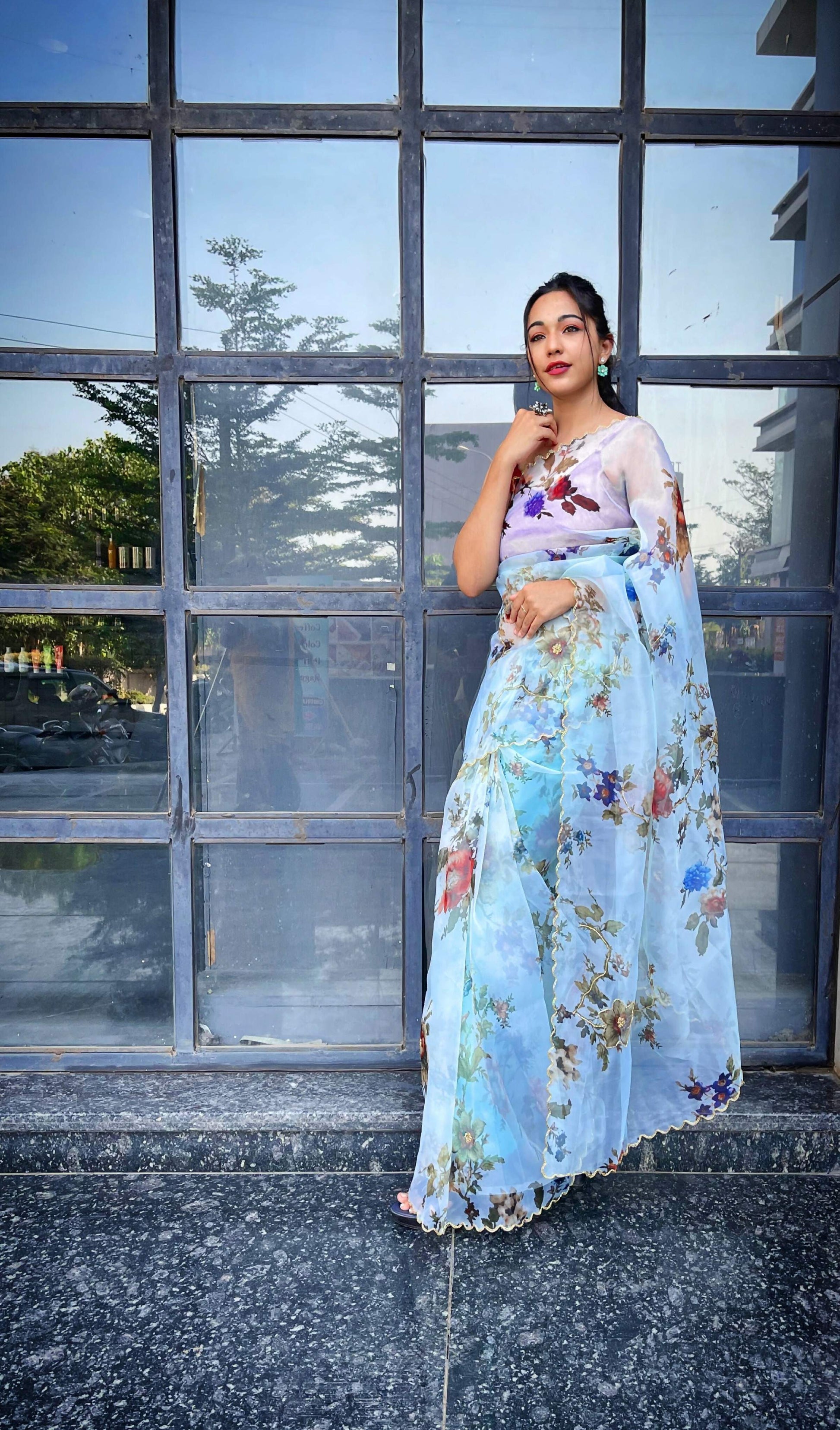 Vamsee Saras Sky Organza Saree - Swadesiicart