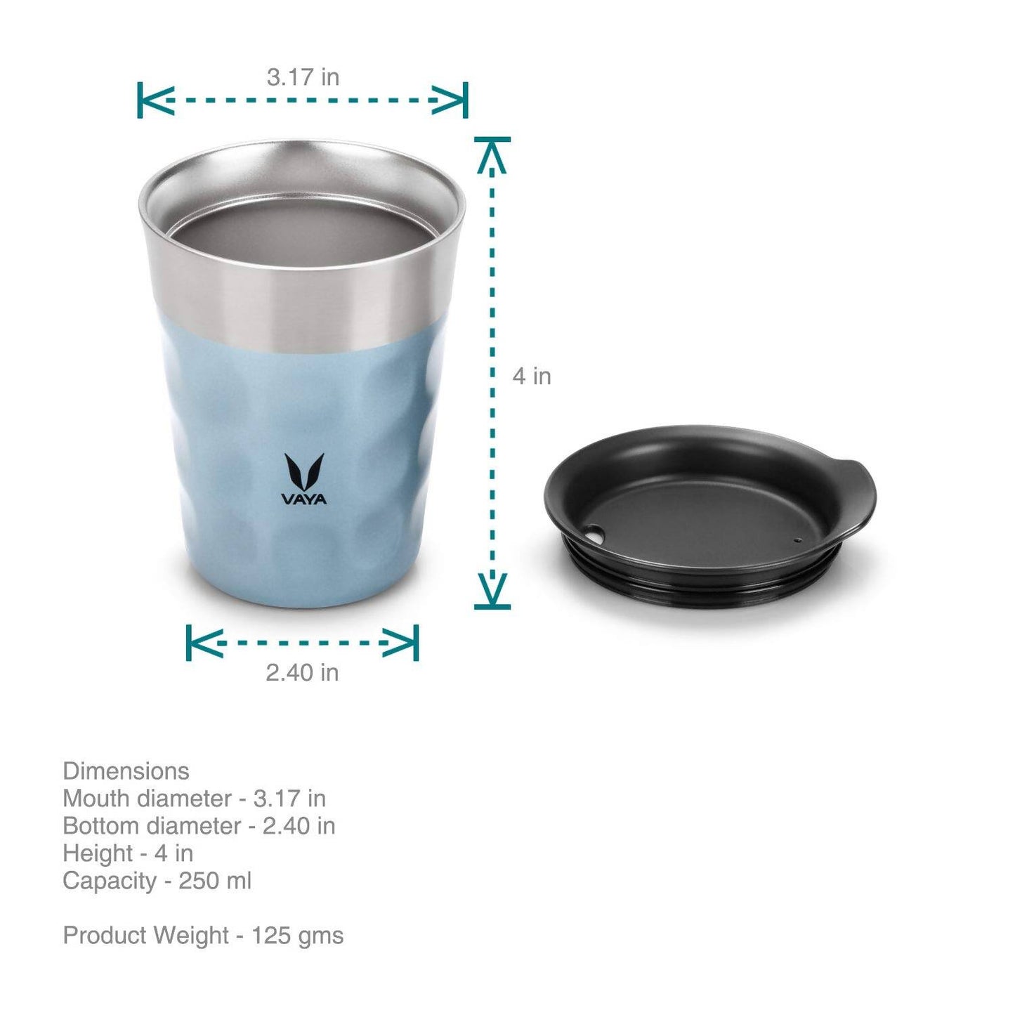 Vaya Popcup Insulated Coffee Mug Tumbler With Lid - 250 ml (Blue) | Swadesiicart