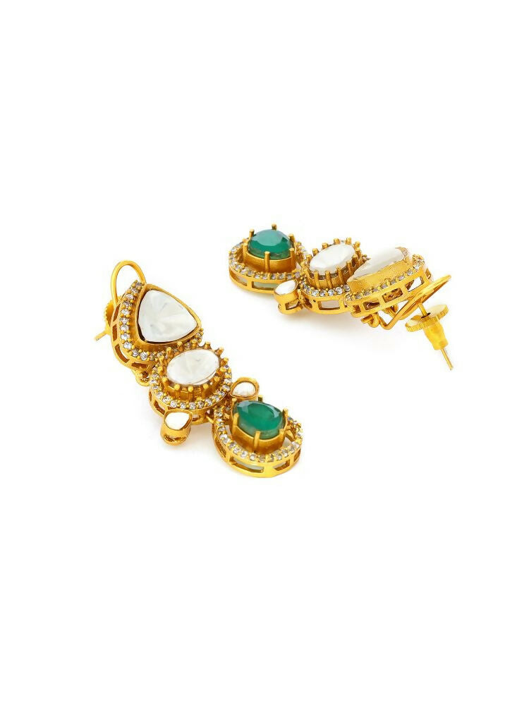 Natural Stones Antique finish Earrings and Necklace set - Ruby Raang | Swadesiicart