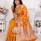Aastha Fashion Yellow Soft Organza Silk Weaving Saree