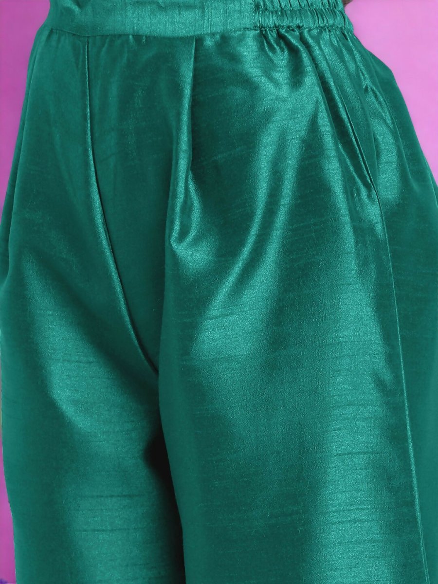 Ahalyaa Women Sea Green Printed Gotta Patti Kurti with Palazzos & Dupatta - Sea Green | Swadesiicart
