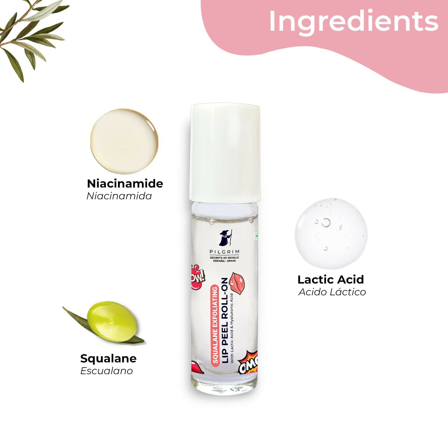 Pilgrim Spanish Lip Peel Roll-on with Lactic Acid & Hyaluronic Acid For Soft & Glossy Lips, Hydrating Dry & Flaky Lips - Swadesiicart