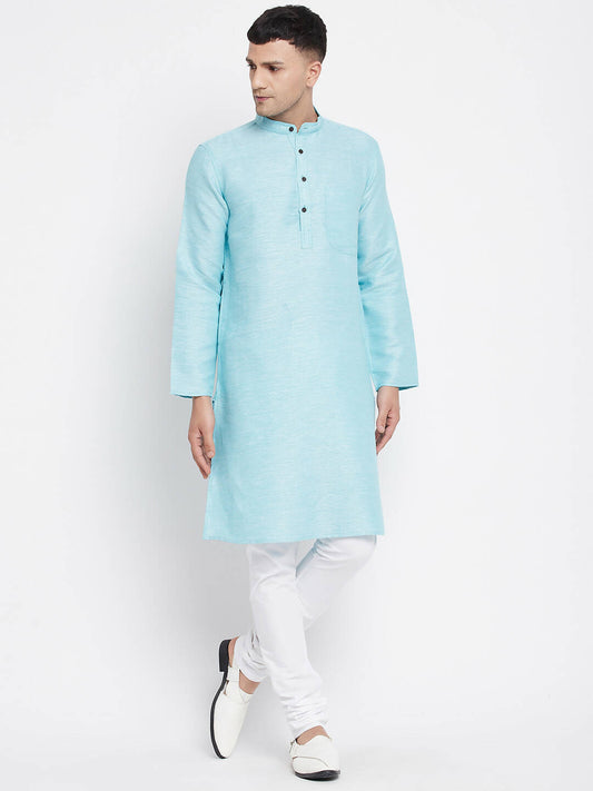 Even Apparels Blue Rayon Men's Kurta With Band Collar | Swadesiicart
