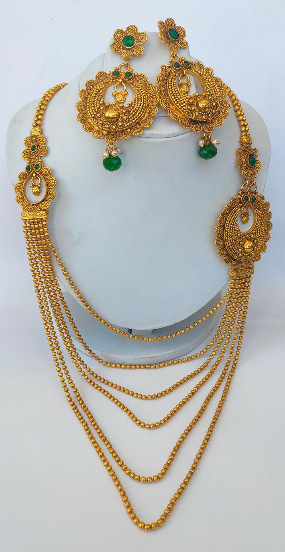 Green Kemp Layer mugappu Necklace Set - Swadesiicart