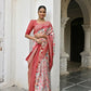 Vishnu Weaves Women's Peach Banarasi Silk Saree with Blouse - Swadesiicart