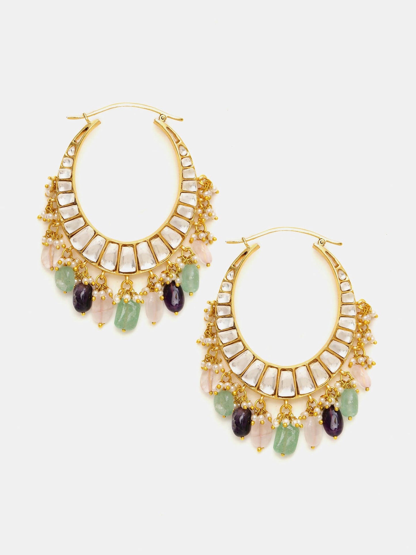 Ruby Raang Gold Polished Multi-Color Kundan Loops | Swadesiicart