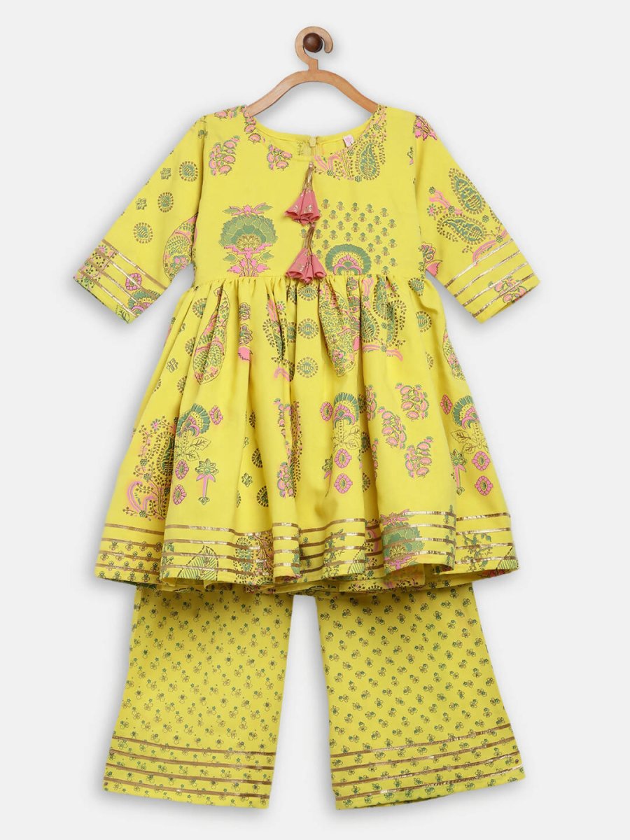 Ahalyaa Mustard Rayon Printed Kids Kurta Palazzo Sets For Kids For Girls | Swadesiicart