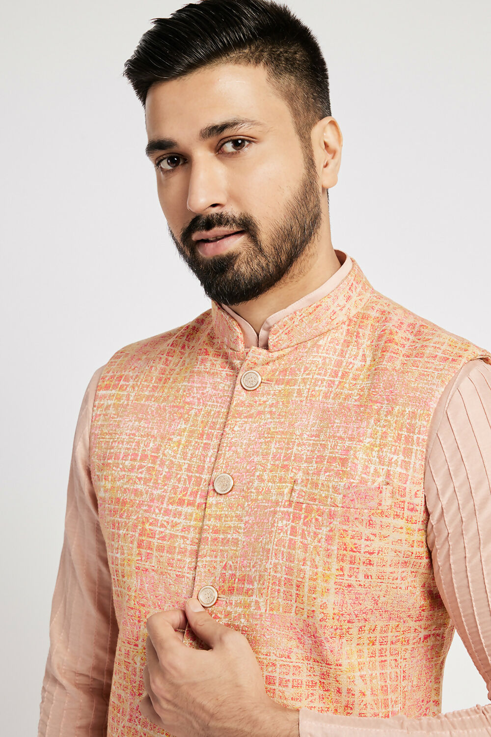Ethnic India Pink Bundi Men's Jacket Abstract Blended | Swadesiicart