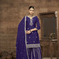 Anaita Blue Chinon Silk Embroidered Stitched Sharara Suit