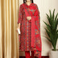 Jyoti Fashion Women's Red Pashmina Floral Digital Printed Kurta with Trouser & Dupatta | Swadesiicart