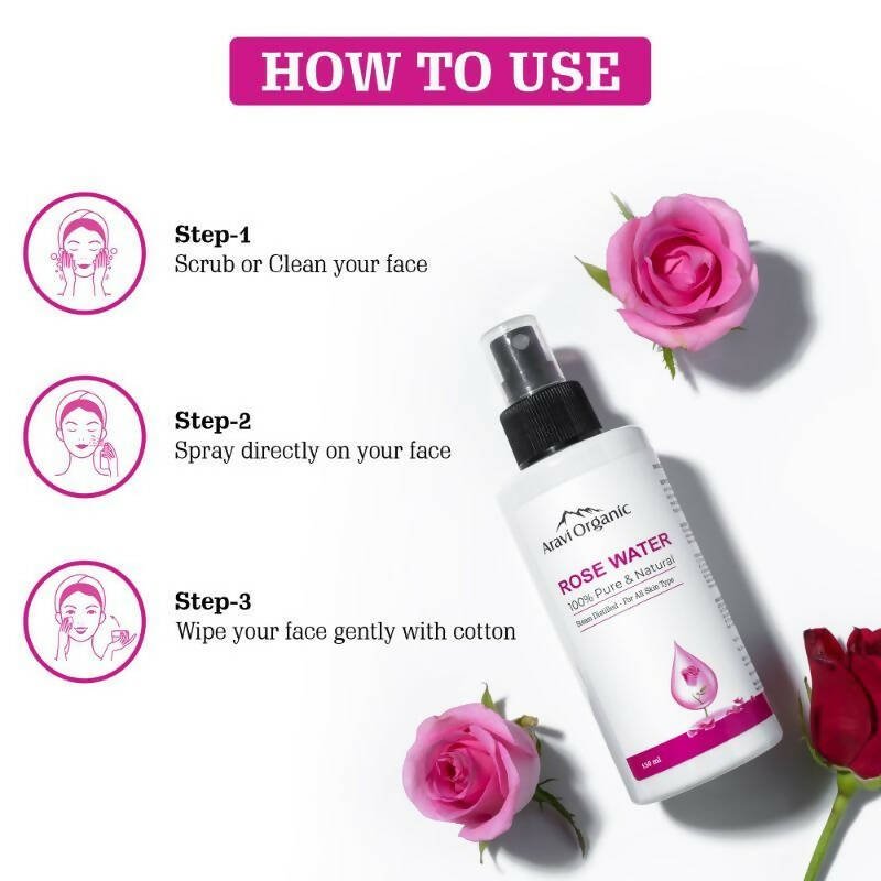 Aravi Organic 100% Steam Distilled Rose Water Face Toner Spray | Swadesiicart
