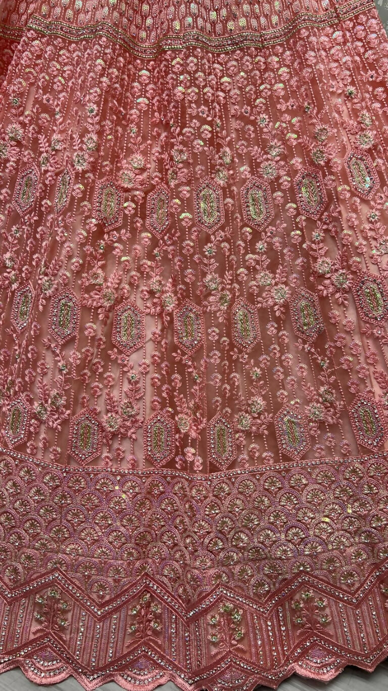 Jyoti Fashion Women's Pink Heavy Net Fancy Dori, Multi Thread, Rainbow Sequins and Diamond Work Wedding Lehenga Choli | Swadesiicart