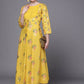 Ahalyaa Women Yellow Floral Fit & Flare Maxi Ethnic Dress | Swadesiicart
