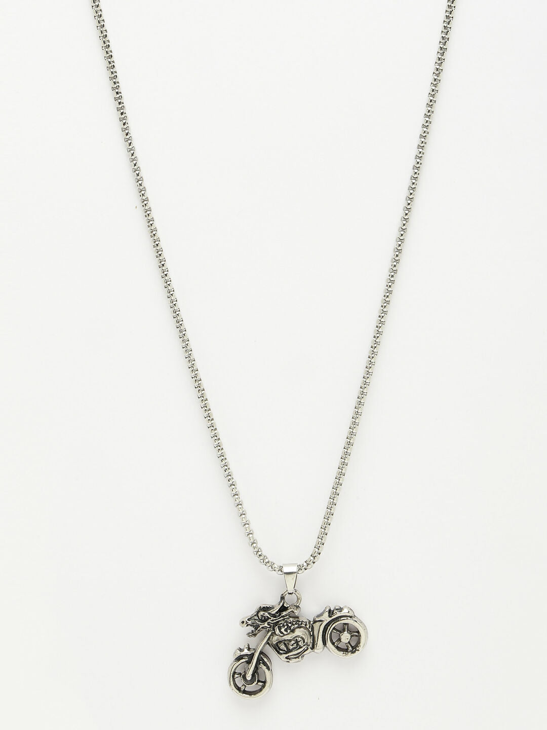 NVR Men's Rhodium-Plated Stainless Steel Bike Shaped Pendant With Chain | Swadesiicart
