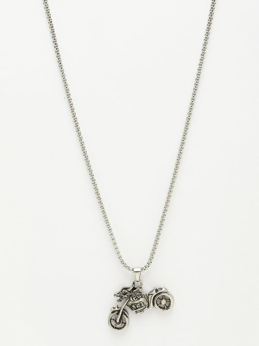 NVR Men's Rhodium-Plated Stainless Steel Bike Shaped Pendant With Chain | Swadesiicart