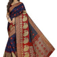 Vamika Banarasi Cotton Silk Navy Blue & Red Weaving Saree | Swadesiicart