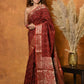 Very Much Indian Modal Silk Ajrakh Handblock Printed Natural Dyes With Designer Border Saree - Red | Swadesiicart
