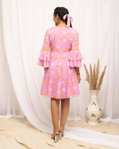 FIORRA Women's Light Pink Georgette Floral Printed Western Dress - Swadesiicart