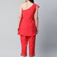 Ahalyaa Red Printed Layered Top with Trousers | Swadesiicart