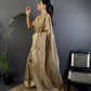 Joban Fashion Mud Brown Handloom Banarasi Organza Silk Khatali Butta Work Saree | Swadesiicart